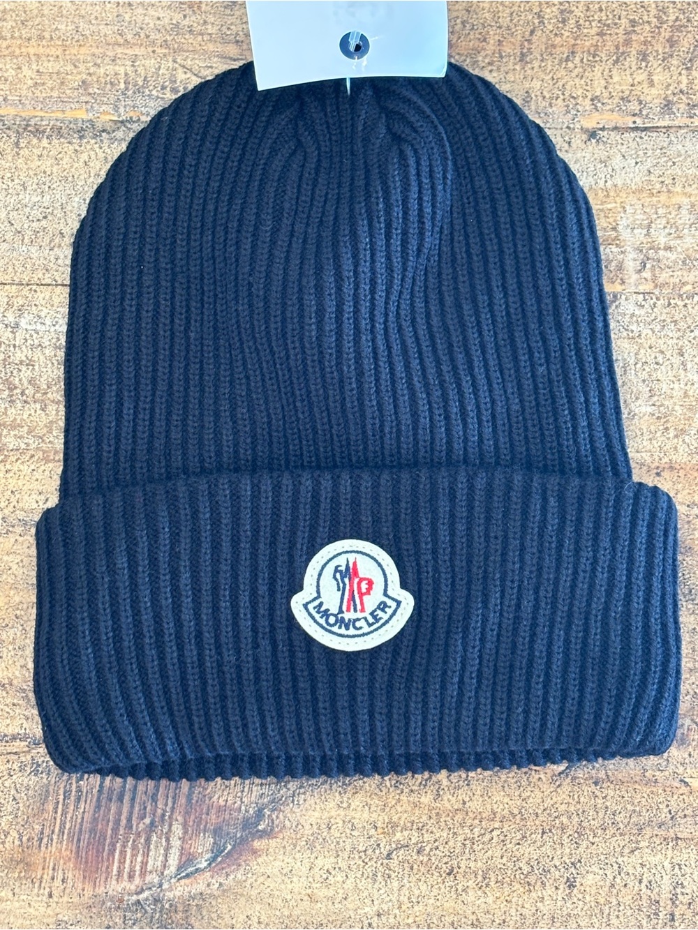 Moncler Men's Black Ribbed Logo Beanie
